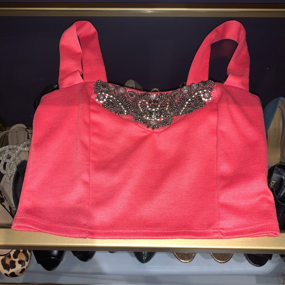 Embroidered Coral Crop top